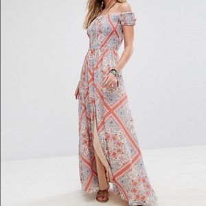 Off the shoulder printed maxi dress